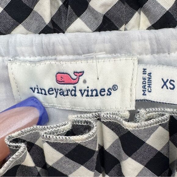 Vineyard Vines Gingham Check Off The Shoulder Shift Mini Dress Black White XS - Picture 9 of 12